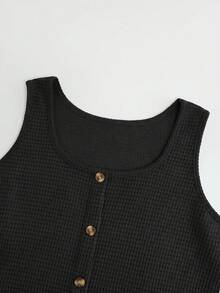 SHEIN VCAY 2件組大尺碼女款夏季度假鈕扣裝飾無袖背心上衣（黑色條紋 + 2件套）正式傳統節日休閒白色 - 黑與白 - 查看 10