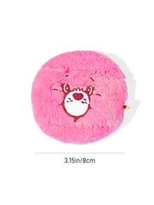 SHEIN X Care Bears 卡通熊刺繡絨毛粉撲附收納盒，柔軟長毛化妝海綿，適用於散粉，溫和呵護敏感肌 - 粉色粉撲+透明收納盒 - 查看 5