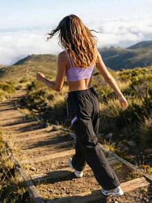 SHEIN 女款休閒極簡抽繩腰拉鍊口袋登山褲 - 深灰色 - 查看 2
