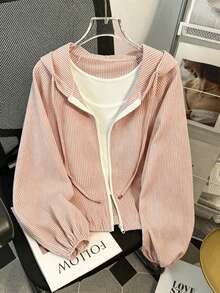 Franclia Women's Spring/Summer Lightweight Casual Versatile Long Sleeve Hooded Zip-Up Sun Protection Jacket - Khaki - View 1