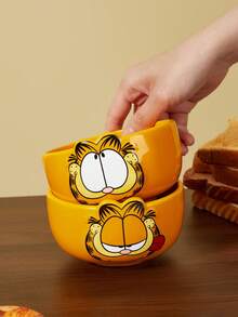 GARFIELD | SHEIN 1个直径4.8英寸/12.2厘米的可爱卡通图案谷物碗，15.22盎司/450毫升深汤碗，陶瓷甜点碗，适合盛放沙拉、意面、燕麦片、拉面等，可用于微波炉和洗碗机，猫咪图案 - 橘色 - 查看 4