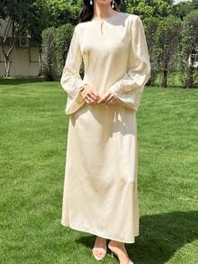 Yasmyna Spring/Summer Elegant Gentle Fashionable Versatile Lace Cuff Water Drop Neck Women's Dress - Apricot - View 8
