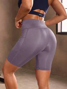 Powerista Women's Solid Color High Waist Daily Fitness Sports Shorts - Purple - View 3