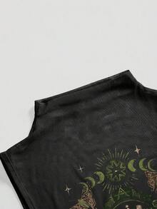 ROMWE Gothic Dark Skull Sexy Mesh Women's Top - Black - View 3
