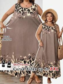 SHEIN CURVE+ 大尺碼女款無袖碎花洋裝，夏季、度假女裝，秋季女裝，冬季，CURVE PLUS - 彩色 - 查看 1