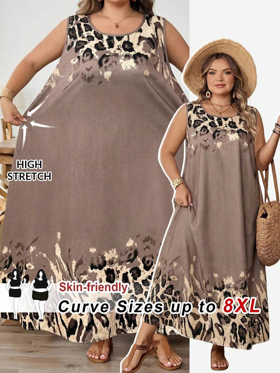 SHEIN CURVE+ 大尺碼女款無袖碎花洋裝,夏季、度假女裝,秋季女裝,冬季,CURVE PLUS - 彩色 - 查看 1