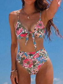 Swim Vcay 女款夏季印花細肩帶性感比基尼套裝，海灘度假穿搭 - 彩色 - 查看 3
