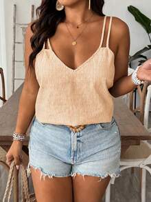 SHEIN VCAY Plus Size Summer Color Block Striped Casual Tank Top Gym Brown - Multicolor - View 4