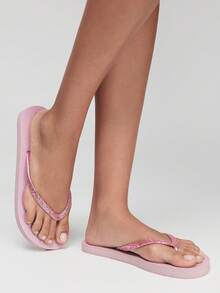Grefit 女士时尚亮粉色平底人字拖、舒适凉鞋、沙滩鞋，适合居家、度假等场合 - 淺粉色 - 查看 6