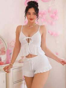 PetitDoll 2pcs White Minimalist Comfortable Elegant Women's Lingerie Set - White - View 3