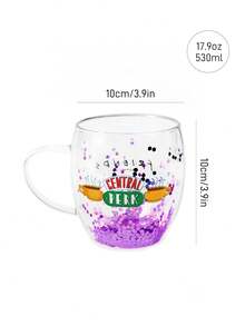 FRIENDS X SHEIN 1個 8.8oz/260ml 卡通圖案高硼矽雙層玻璃咖啡杯，耐冷耐熱，適用於牛奶、果汁、咖啡、氣泡水等，友誼禮物 - 夾層紫色 - 查看 4