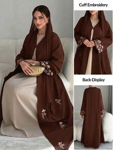 Yasmyna 女款花卉刺繡袖口寬鬆優雅阿拉伯式長袍 - 咖啡棕 - 查看 1