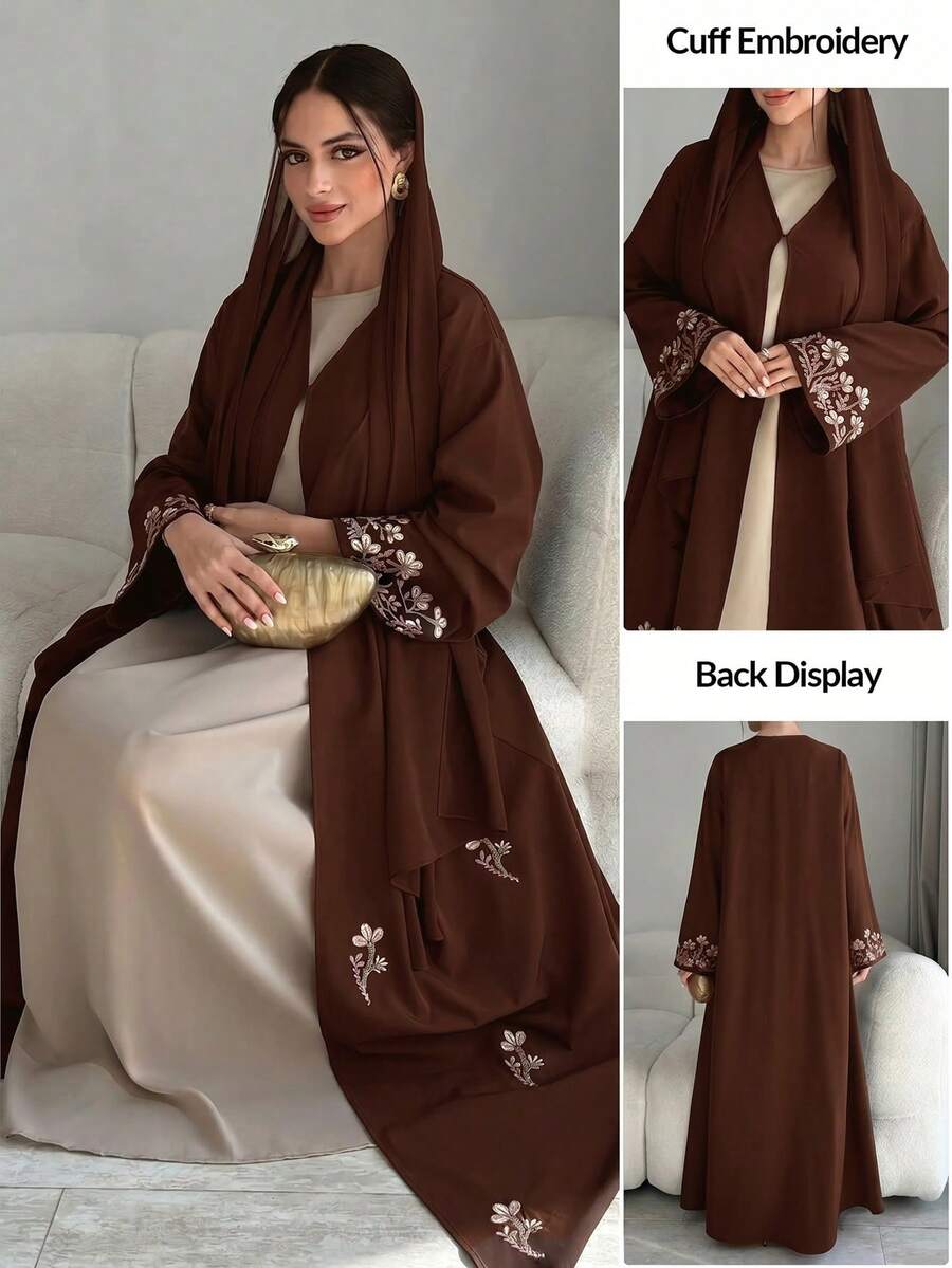 Yasmyna عباية عربية نسائية أنيقة فضفاضة مطرزة بأزهار على الأكمام