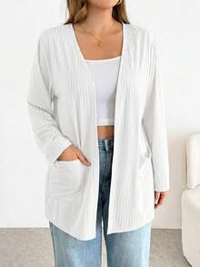 SHEIN Essnce كارديجان نسائي بمقاسات كبيرة للربيع/الصيف، كاجوال فضفاض مريح متعدد الاستخدامات بأكمام طويلة - أبيض - مشاهدة 7
