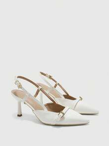 CUCCOO BIZCHIC Off-White 女款尖頭細高跟扣帶高跟鞋 時尚性感 四季通勤日常百搭簡約女鞋 - 奶白色 - 查看 6