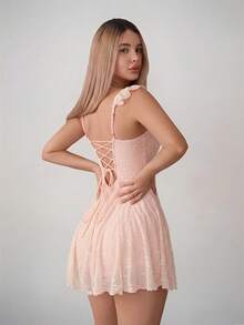 Sweetina 女款夏季優雅純色交叉肩帶露背細肩帶迷你洋裝 - 淺粉色 - 查看 3