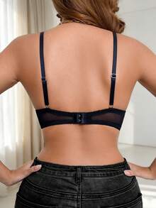 SHEIN Elacene 1pc Women's Lace Patchwork Bra - Black - View 7