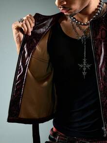 ROMWE MEN Street Life Men's Summer Casual Animal Texture Zipper Vest - Burgundy - View 11