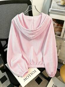 Franclia Women's Spring/Summer Thin Casual Versatile Long Sleeve Hooded Zip-Up Sun Protection Jacket - Pink - View 2