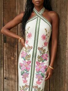 CAJUNI Vestido midi de punto con flores bordadas en rosa - Multicolor - Ver 4