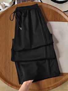 Rusticease Solid Color Drawstring Waist Loose Fit Long Pants For Middle-Aged And Elderly Women Office Formal Black Fall Casual - Black - View 2