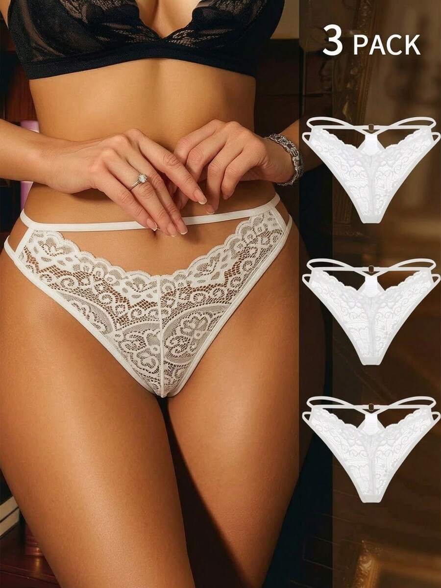 Divavoom 3pcs Seamless Lace Patchwork Panties Set - White - View 1