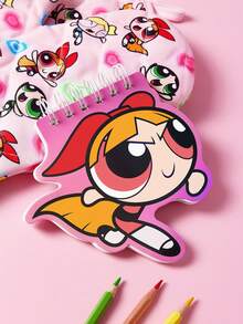 THE POWERPUFF GIRLS X SHEIN 60 Pages Cartoon Character Diary Handbook Pocket Book, Easy To Carry - B-Pink - View 2