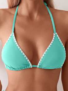 Swim Basics 女款拼色百褶掛脖綁帶比基尼上衣 - 薄荷綠 - 查看 3