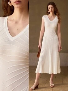 MOTF PREMIUM VESTIDO DE PUNTO SIN MANGAS DE CUELLO EN V PARA MUJER - Morado - Ver 6