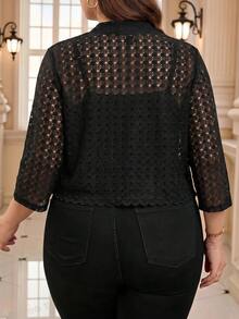 SHEIN Clasi Chaqueta corta elegante de unicolor para ir al trabajo, talla grande - Negro - Ver 2