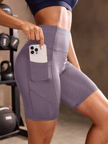 Powerista Women's Solid Color High Waist Daily Fitness Sports Shorts - Purple - View 5