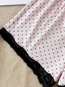 SHEIN Tween Girls Tween Girl Lace Patchwork Simple Fashion Polka Dot Versatile Comfortable Camisole & Shorts Set Loungewear - Pink - View 4