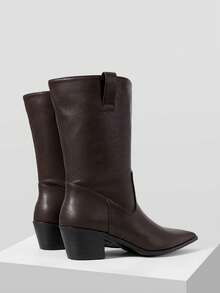 Mnmlis Pointed Thick Heel Medium Boots Versatile Soft Leather Thin Retro Stacked Ankle Boots Commuting British Style Thick Heel Thin Fall Shoes - Brown - View 11