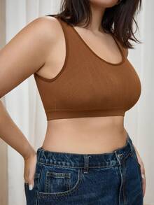 Bralution Brown High Elasticity Padded High Coverage Textured Back-Flattering Wearable Sports Casual Plus Size Women's Sports Bra - Brown - View 7