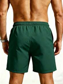 Manfinity KASUA Men's Solid Color Casual Beach Shorts For Vacation - Green - View 2