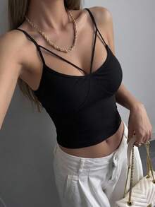 DAZY Women Summer Hollow Out Stretchy Cropped Cami Top Going Out Tops Tank Tops - Black - View 17