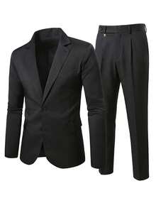 Manfinity Mode Men's Slim-Fit Suit Set, Elegant Black Formal Two Pieces Suit Jacket And Trousers - Black - View 3