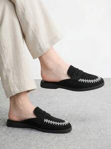 CUCCOO BIZCHIC 時尚黑色麂皮舒適通勤女款穆勒平底鞋，適合戶外度假、購物、上班、日常通勤與休閒穿著 - 黑色 - 查看 1