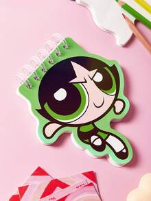 THE POWERPUFF GIRLS X SHEIN 60 Pages Cartoon Character Diary Handbook Pocket Book, Easy To Carry - C-Green - View 1