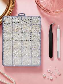 1pc 24 Grid Box Of Various Sizes 2/3/4/5/6/8 Mm Half Pearl Nail Art Jewelry Pearl Resin Flat Bottom Diamond Diy Nail Jewelry Set. - Multicolor - View 7