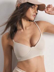 Ocili Ribbed Patchwork Comfortable Casual Everyday Mini Cup Women's Bra - White - View 7