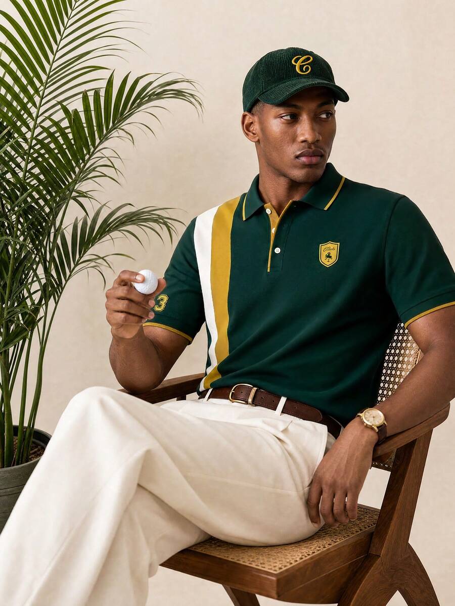 Manfinity Homme Men Letter Graphic Colorblock Polo Shirt, Formal, Ceremony - Multicolor - View 1