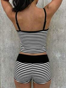 SHEIN Essnce Summer Contrast Trim Cami Top And Shorts Set - Multicolor - View 3