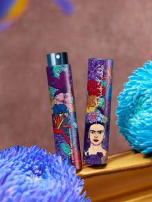 Frida Kahlo X SHEIN 1個 0.27oz/8ml 藝術圖案印花噴霧瓶，適用於香水、化妝水及其他液體，附漏斗，可重複填充，花卉、墨西哥風格、弗里達、藝術家 - 藏蓝色 - 查看 2