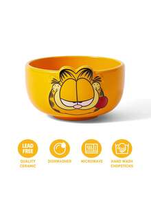 GARFIELD | SHEIN 1個直徑4.8英吋/12.2公分可愛卡通角色圖案穀物碗，15.22盎司/450毫升深湯碗，陶瓷甜點碗，適用於沙拉、義大利麵、燕麥粥、拉麵，可用於微波爐和洗碗機，貓咪 - 橘色 - 查看 3