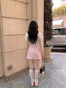 SHEIN MOD Áo blouse dáng ngắn tay phồng viền ren, áo ngắn tay - trắng - Xem 3