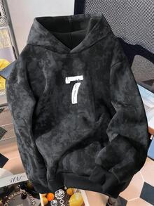 Manfinity EMRG 男士連帽數位圖案休閒百搭日常長袖運動衫 - 黑色 - 查看 4