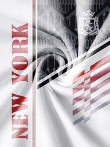 Lornexis 街頭賽車風 NEW YORK 字母徽章印花 T-shirt，男士拼色休閒短袖夏季日常穿著上衣 - 彩色 - 查看 4