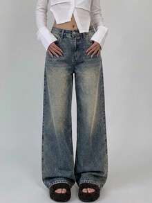 DAZY Women's Regular Mid-Waist Loose Wide Leg Street Casual Urban Denim Jeans - Medium Wash - View 8