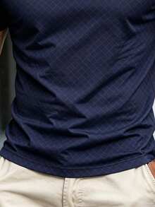 Manfinity Dauomo 夏季休閒男士標準尺寸 Polo 衫，經典格紋印花圖案，商務休閒辦公穿著，舒適且優雅 - 彩色 - 查看 4